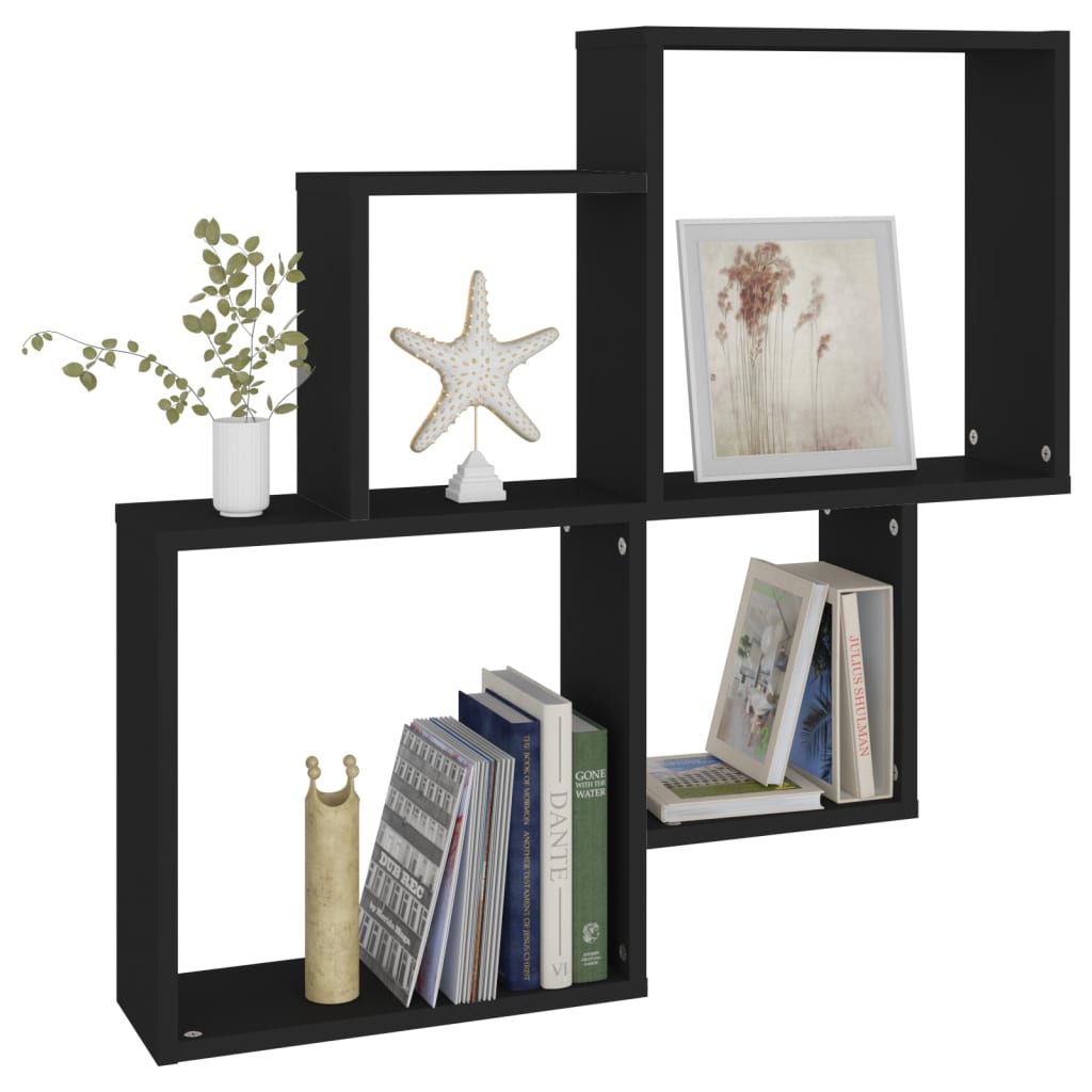 Étagère murale cube Noir 80x15x78,5 cm Bois d’ingénierie - XIOS