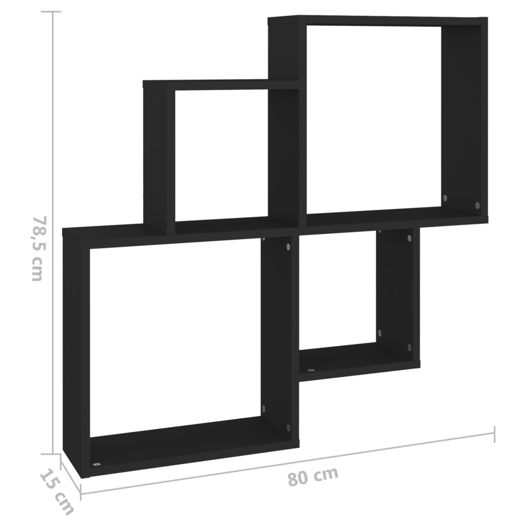 Étagère murale cube Noir 80x15x78,5 cm Bois d’ingénierie - XIOS
