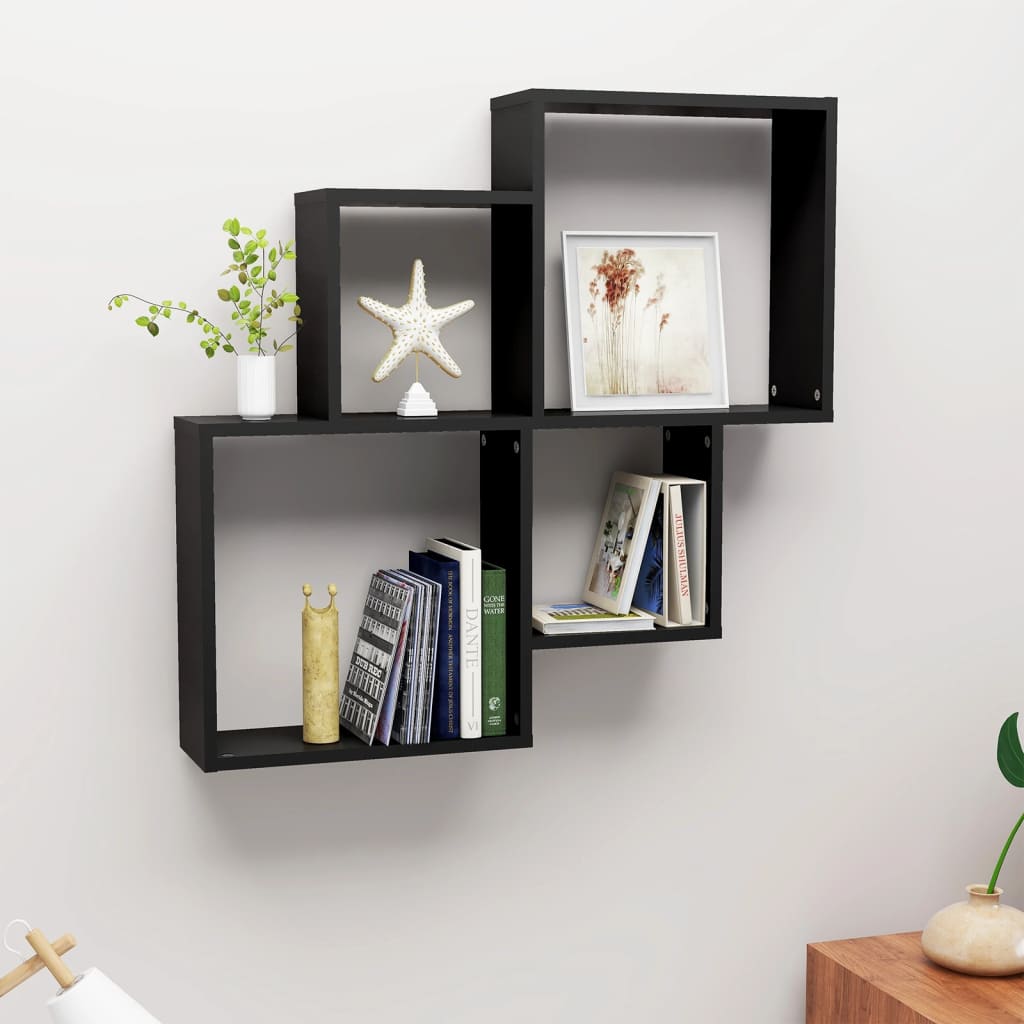 Étagère murale cube Noir 80x15x78,5 cm Bois d’ingénierie - XIOS