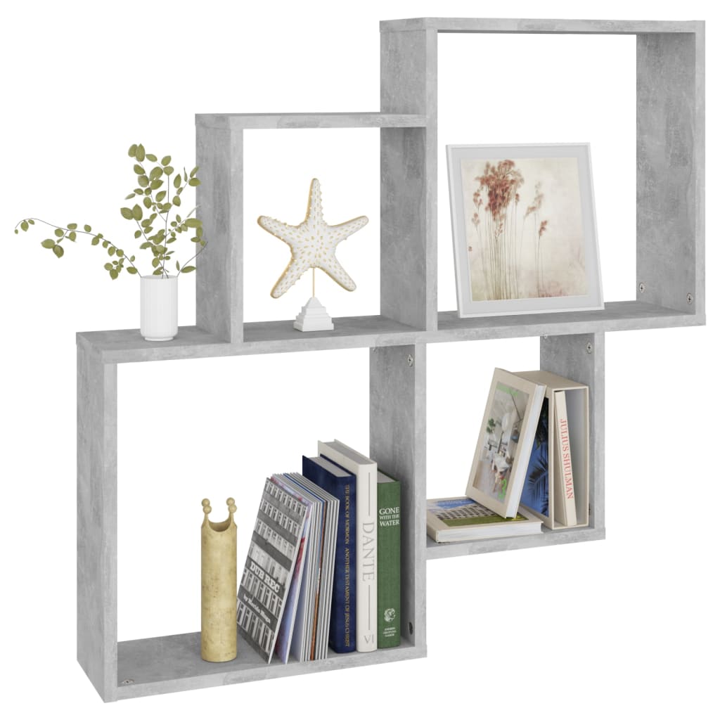 Étagère murale cube Gris béton 80x15x78,5 cm Bois d’ingénierie - XIOS