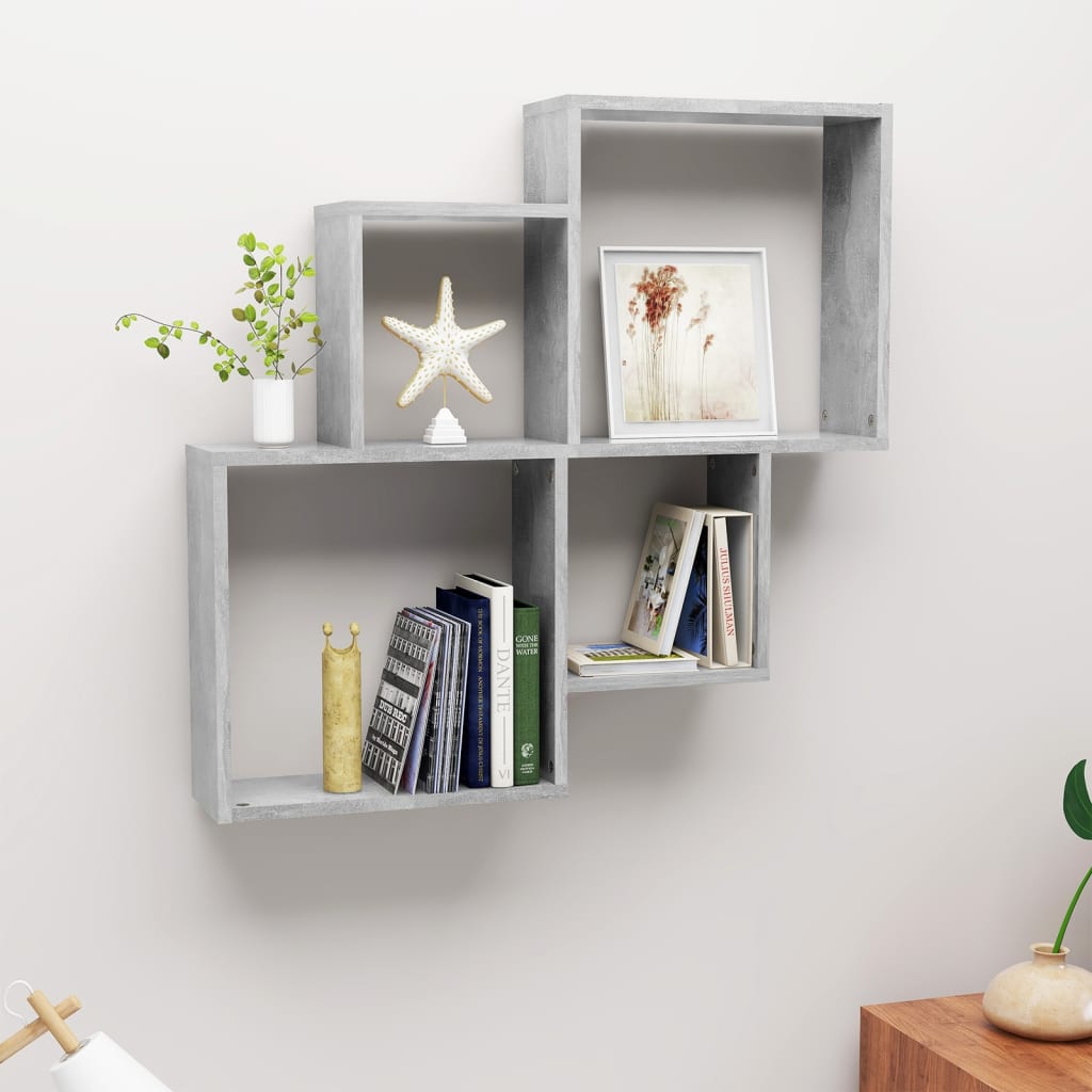 Étagère murale cube Gris béton 80x15x78,5 cm Bois d’ingénierie - XIOS