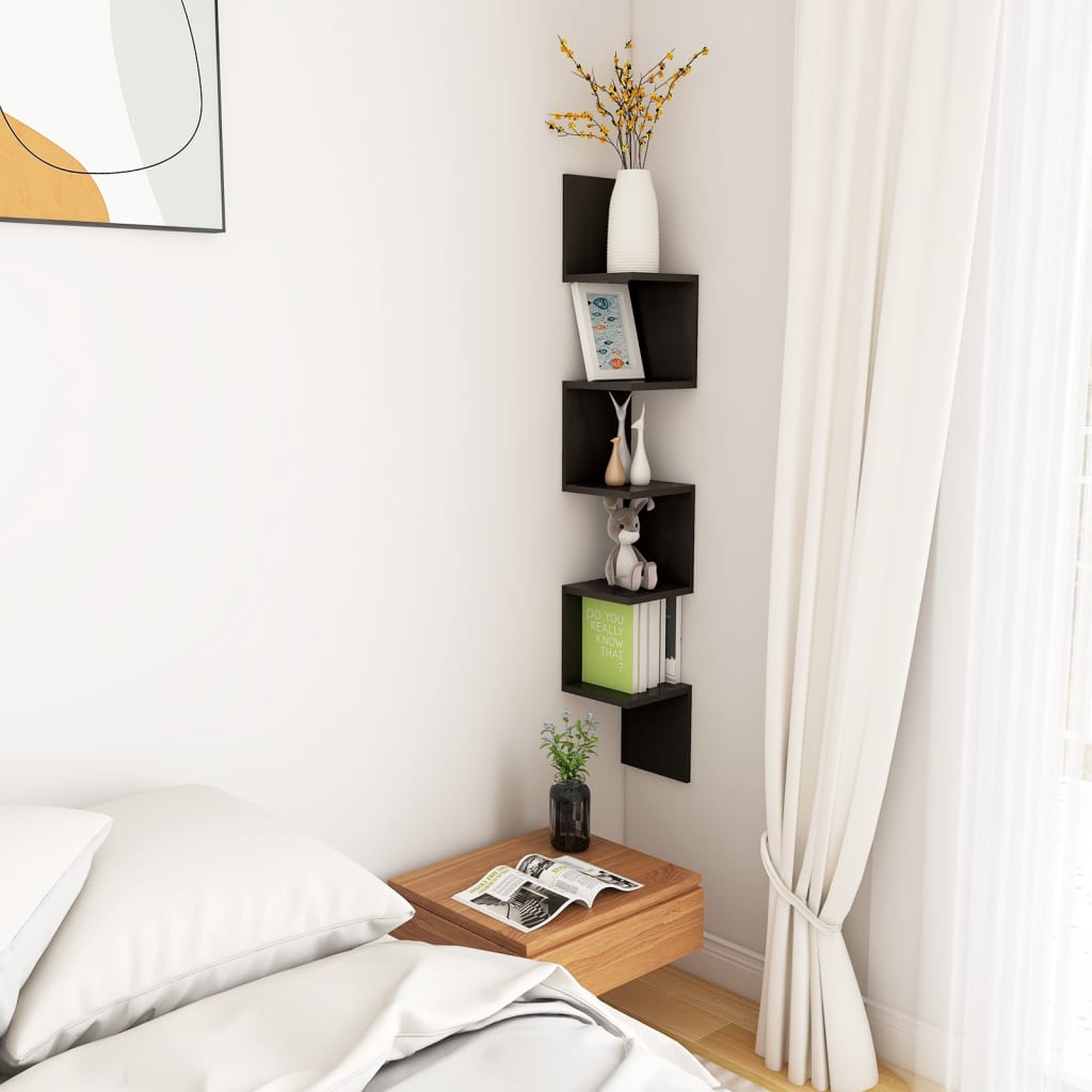Étagère d'angle murale Noir 20x20x127,5 cm Bois d’ingénierie - XIOS
