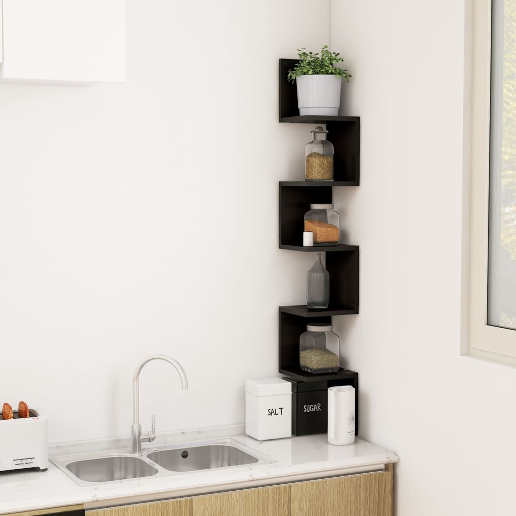Étagère d'angle murale Noir 20x20x127,5 cm Bois d’ingénierie - XIOS