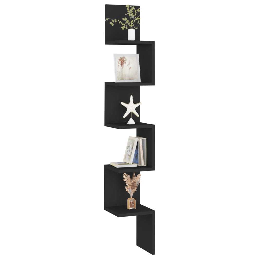 Étagère d'angle murale Noir 20x20x127,5 cm Bois d’ingénierie - XIOS