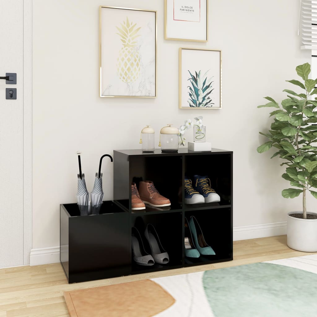 Armoire à chaussures d'entrée noir bois d'ingénierie - XIOS