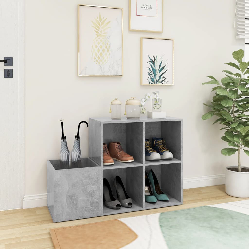 Armoire à chaussures d’entrée gris béton bois ingénierie - XIOS