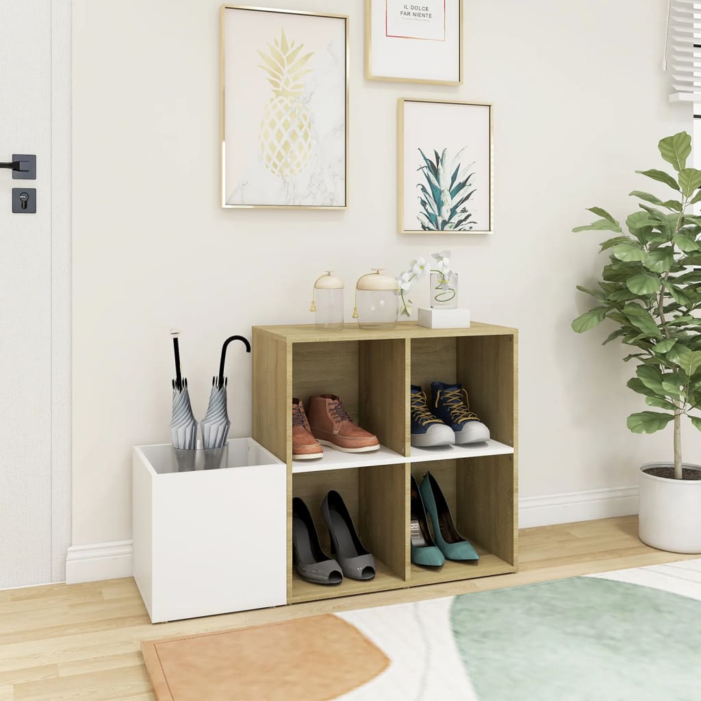 Armoire à chaussures entrée blanc chêne sonoma bois ingénierie - XIOS