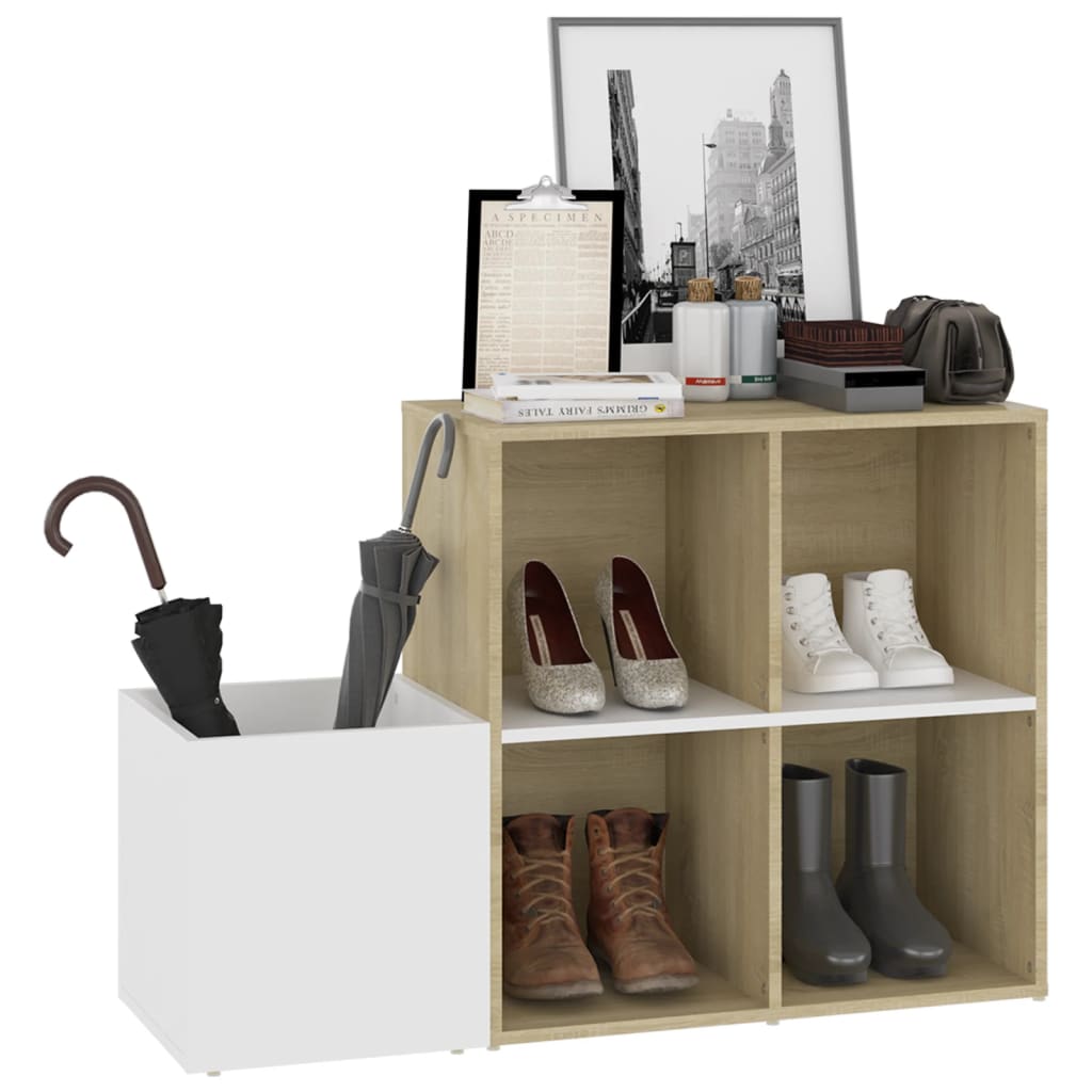Armoire à chaussures entrée blanc chêne sonoma bois ingénierie - XIOS