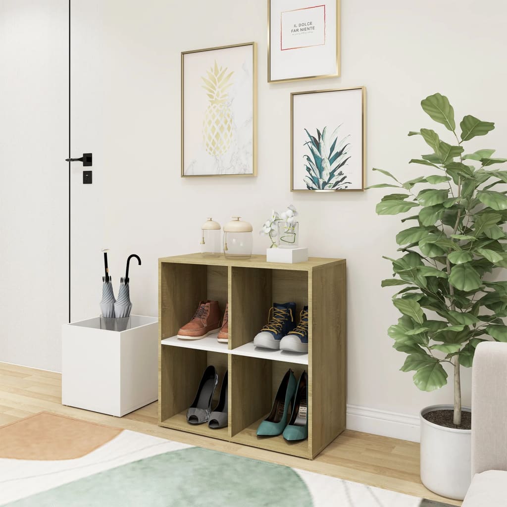 Armoire à chaussures entrée blanc chêne sonoma bois ingénierie - XIOS