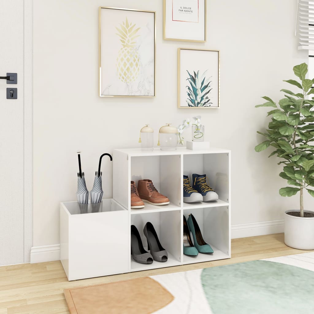 Armoire à chaussures d’entrée blanc brillant bois ingénierie - XIOS