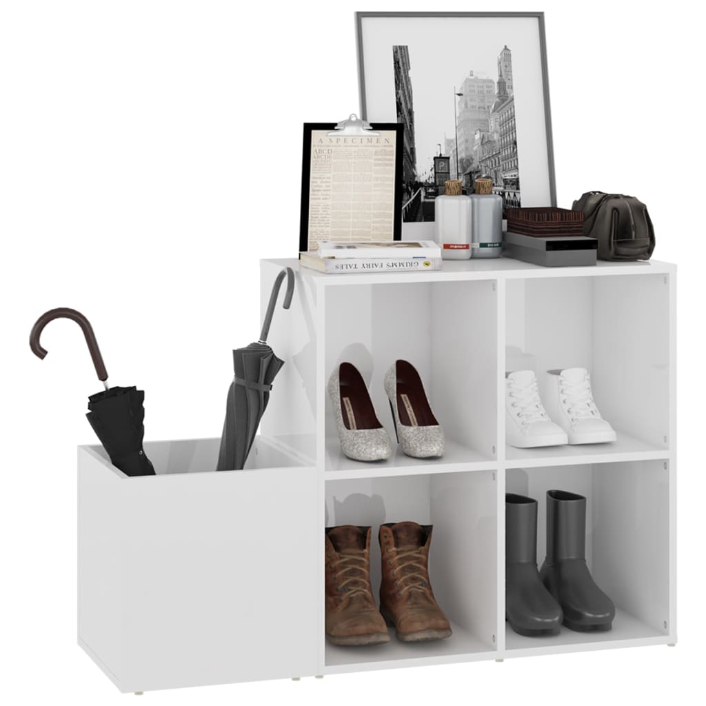 Armoire à chaussures d’entrée blanc brillant bois ingénierie - XIOS
