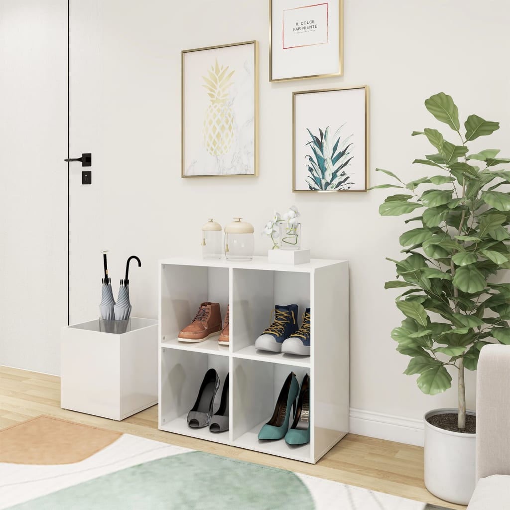 Armoire à chaussures d’entrée blanc brillant bois ingénierie - XIOS