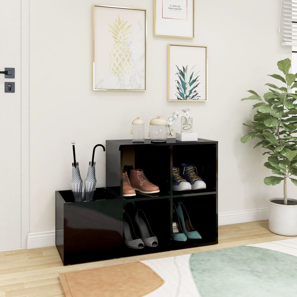 Armoire à chaussures d’entrée noir brillant bois ingénierie - XIOS