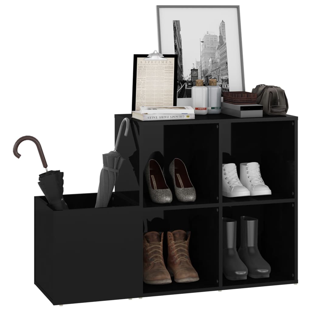 Armoire à chaussures d’entrée noir brillant bois ingénierie - XIOS