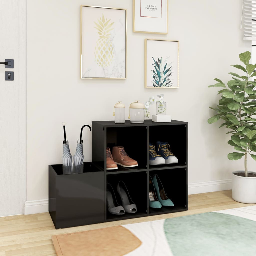Armoire à chaussures d’entrée gris brillant bois ingénierie - XIOS