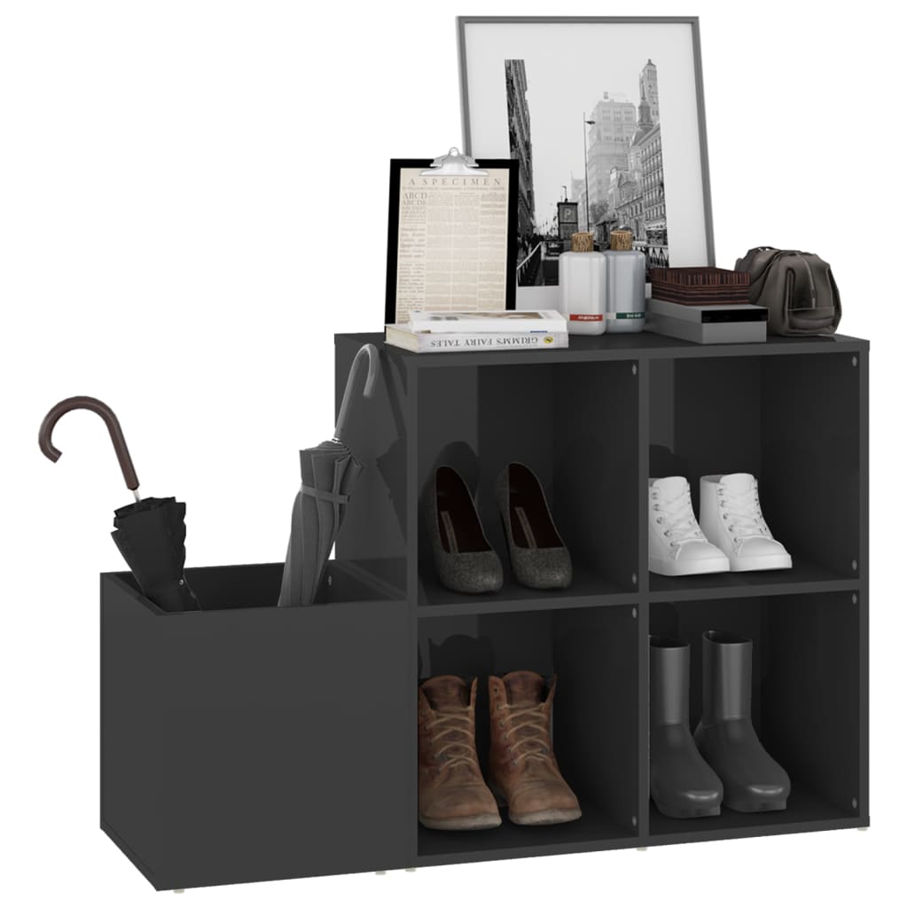 Armoire à chaussures d’entrée gris brillant bois ingénierie - XIOS
