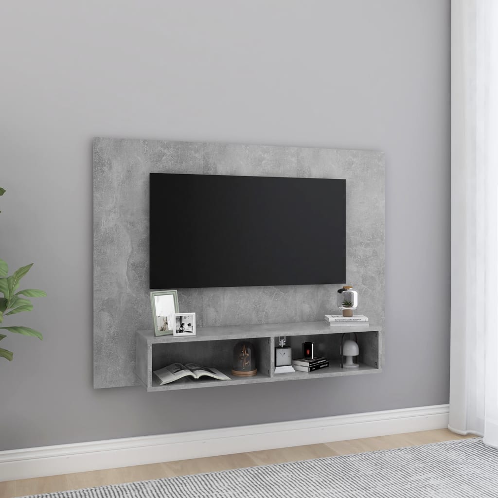 Meuble TV mural Gris béton 120x23,5x90 cm Bois d’ingénierie - XIOS