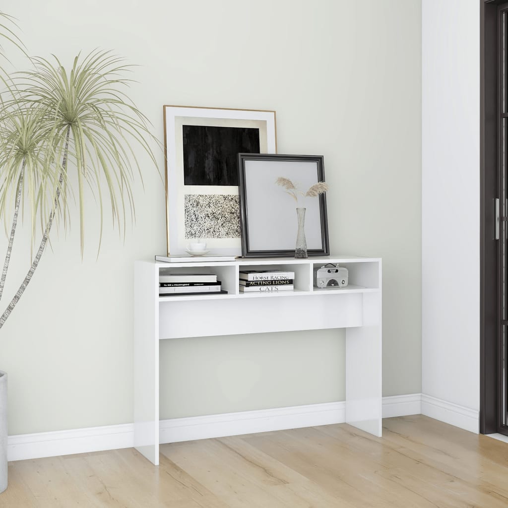 Table console blanc brillant 105x30x80 cm bois d'ingénierie - XIOS