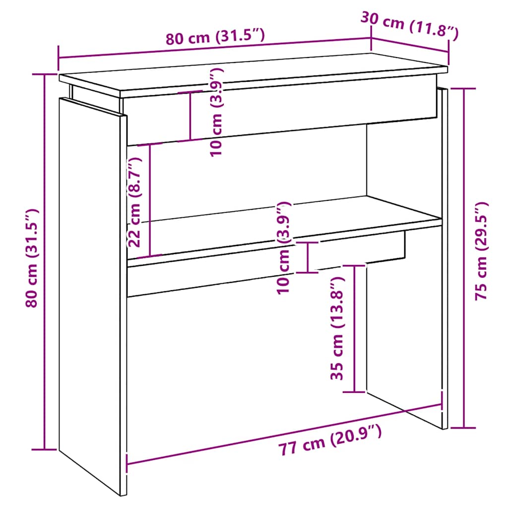 Table console blanc 80x30x80 cm bois d'ingénierie - XIOS