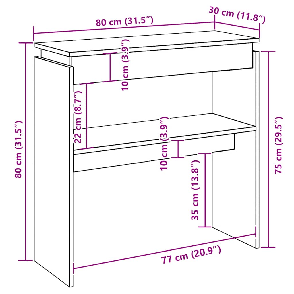 Table console Noir 80x30x80 cm Aggloméré - XIOS