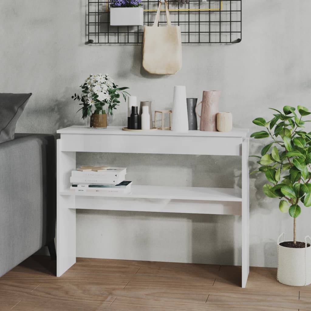 Table console blanc brillant 102x30x80 cm bois d'ingénierie - XIOS