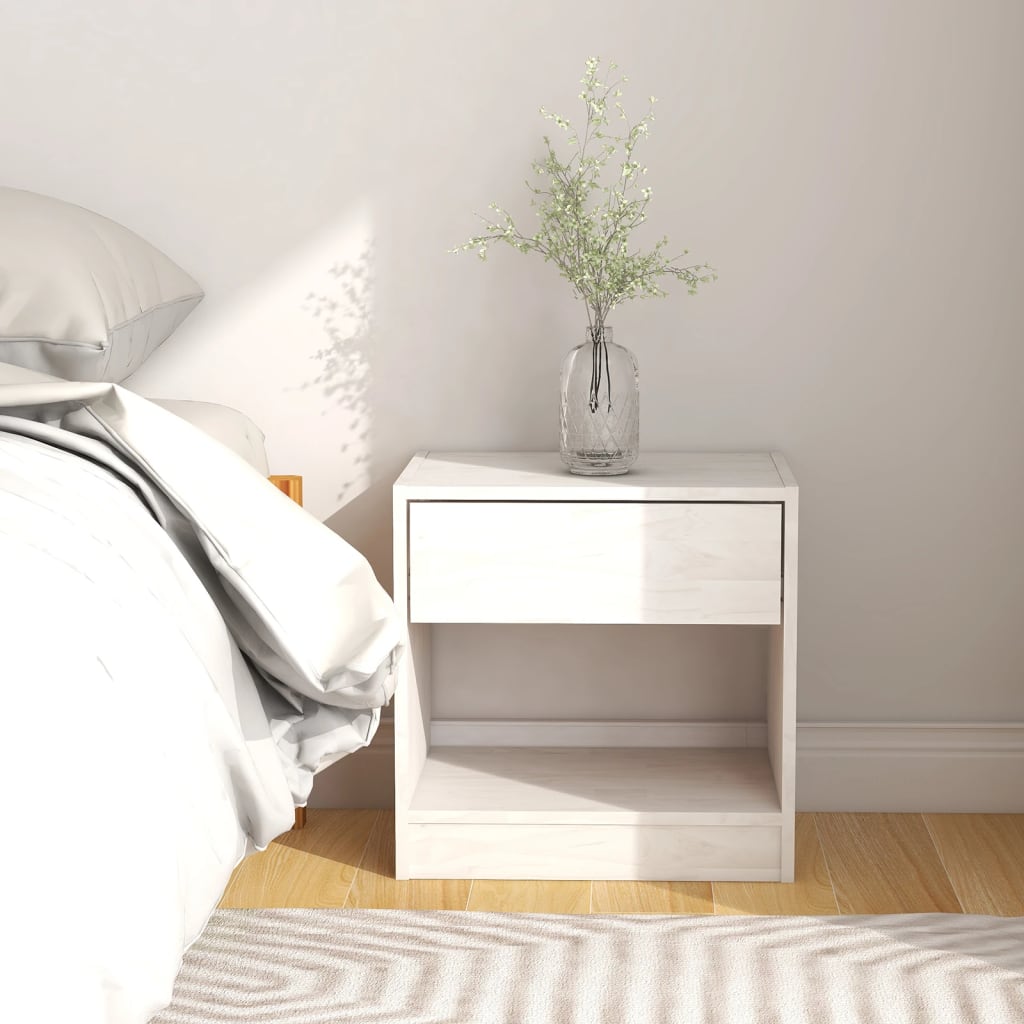 Table de chevet Blanc 40x31x40 cm Bois de pin massif - XIOS