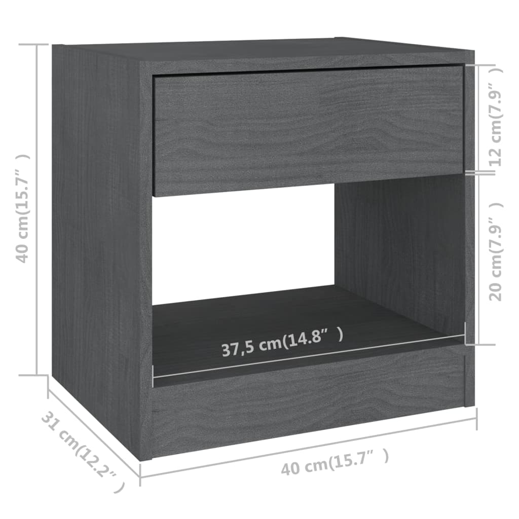 Tables de chevet 2 pcs Gris 40x31x40 cm Bois de pin massif - XIOS