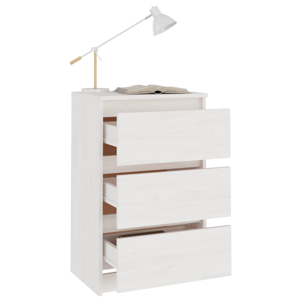 Table de chevet Blanc 40x29,5x64 cm Bois de pin solide - XIOS