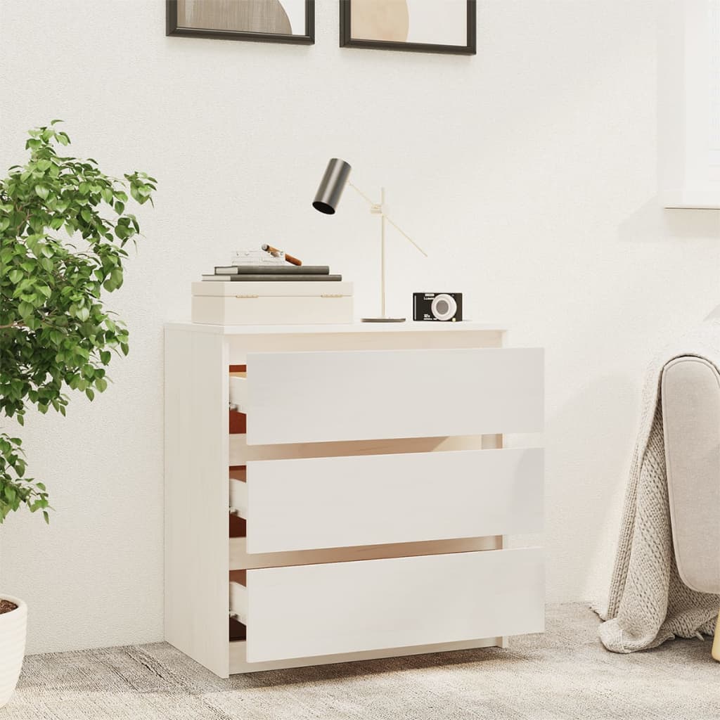 Table de chevet Blanc 60x36x64 cm Bois de pin massif - XIOS