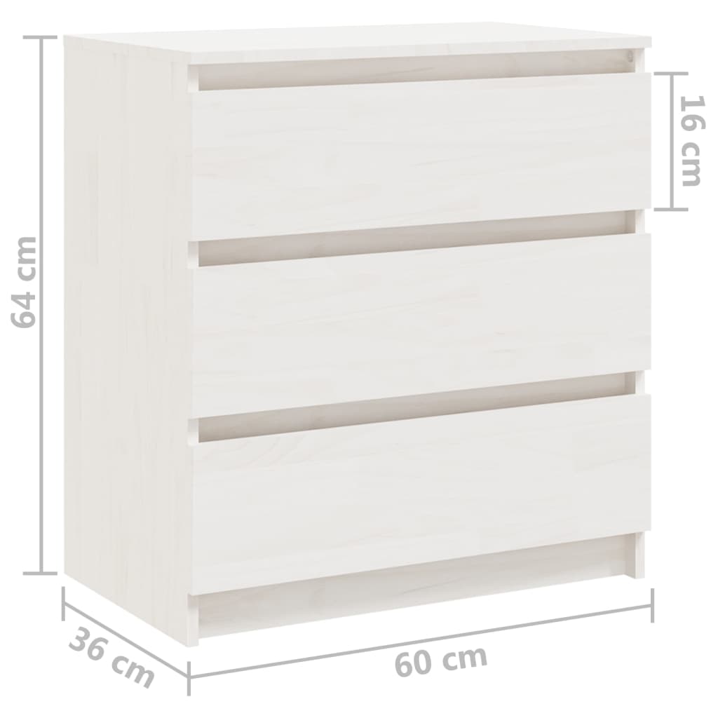 Table de chevet Blanc 60x36x64 cm Bois de pin massif - XIOS