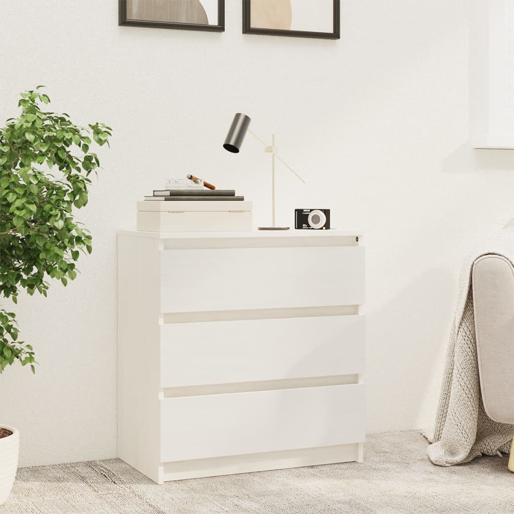 Table de chevet Blanc 60x36x64 cm Bois de pin massif - XIOS