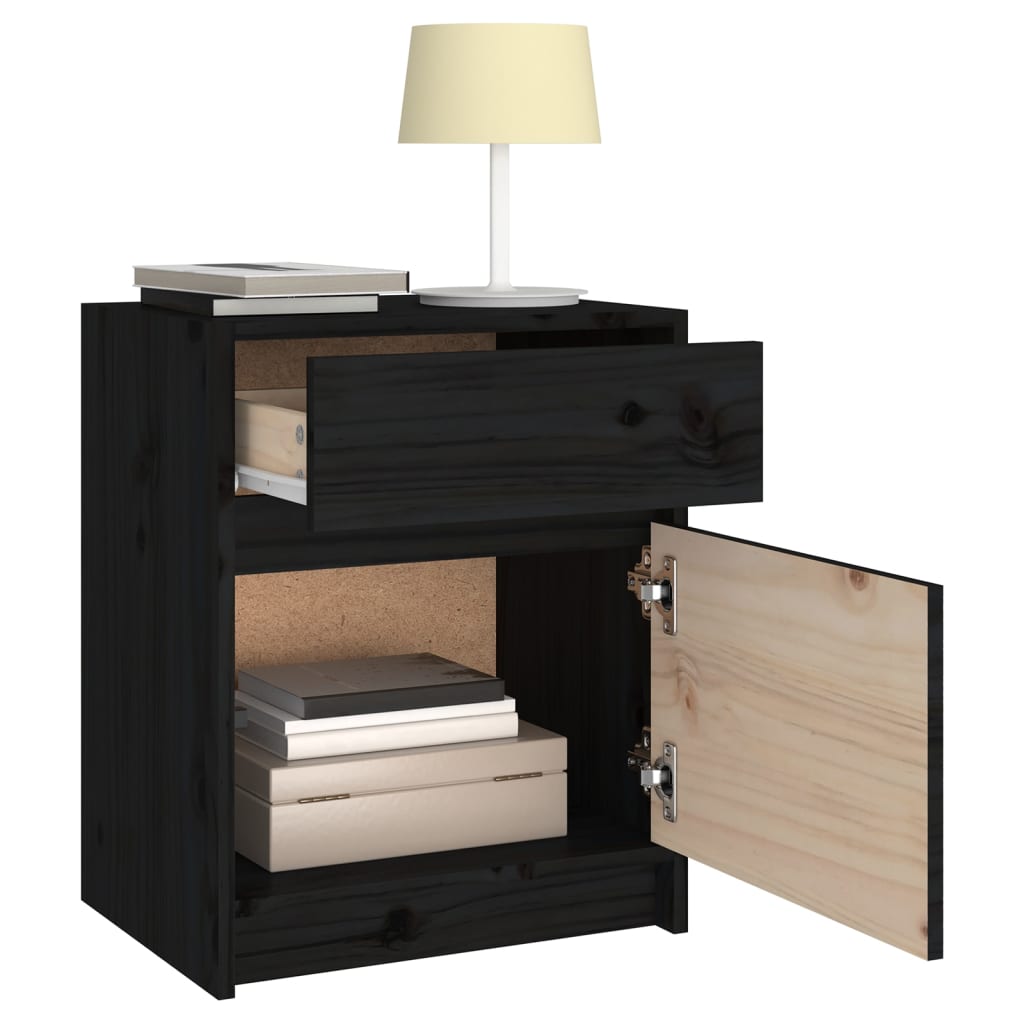 Tables de chevet 2 pcs Noir 40x31x50 cm Bois de pin massif - XIOS