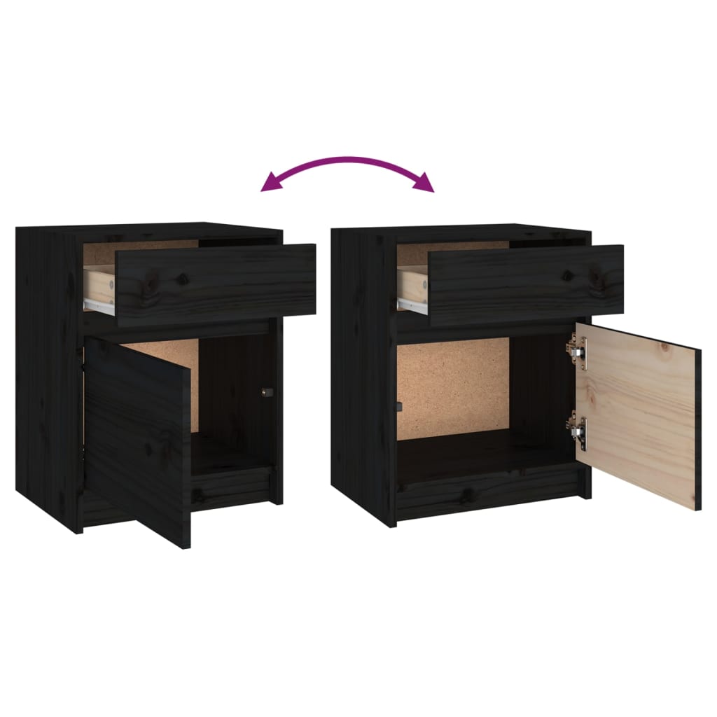 Tables de chevet 2 pcs Noir 40x31x50 cm Bois de pin massif - XIOS