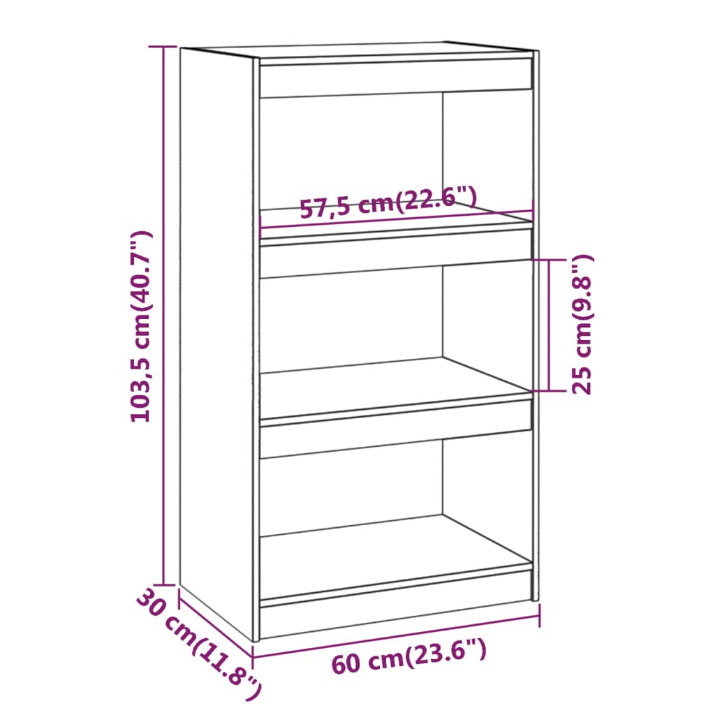Bibliothèque/Séparateur de pièce Gris 60x30x103,5 cm Pin massif - XIOS