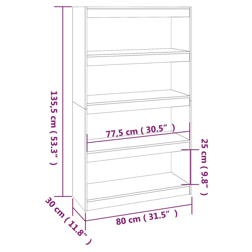 Bibliothèque/Séparateur de pièce Gris 80x30x135,5 cm Pin massif - XIOS