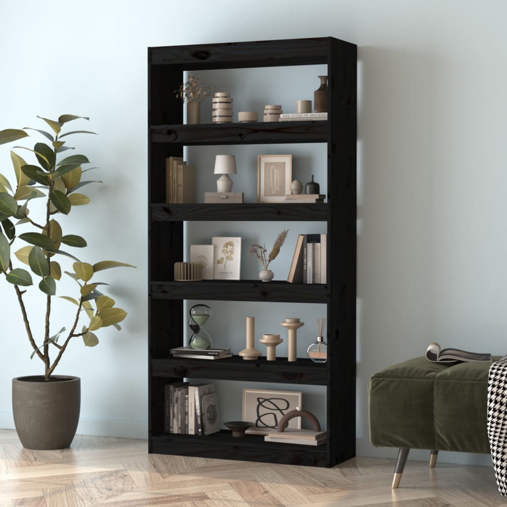 Bibliothèque/Séparateur de pièce Noir 80x30x167,4 cm Pin massif - XIOS