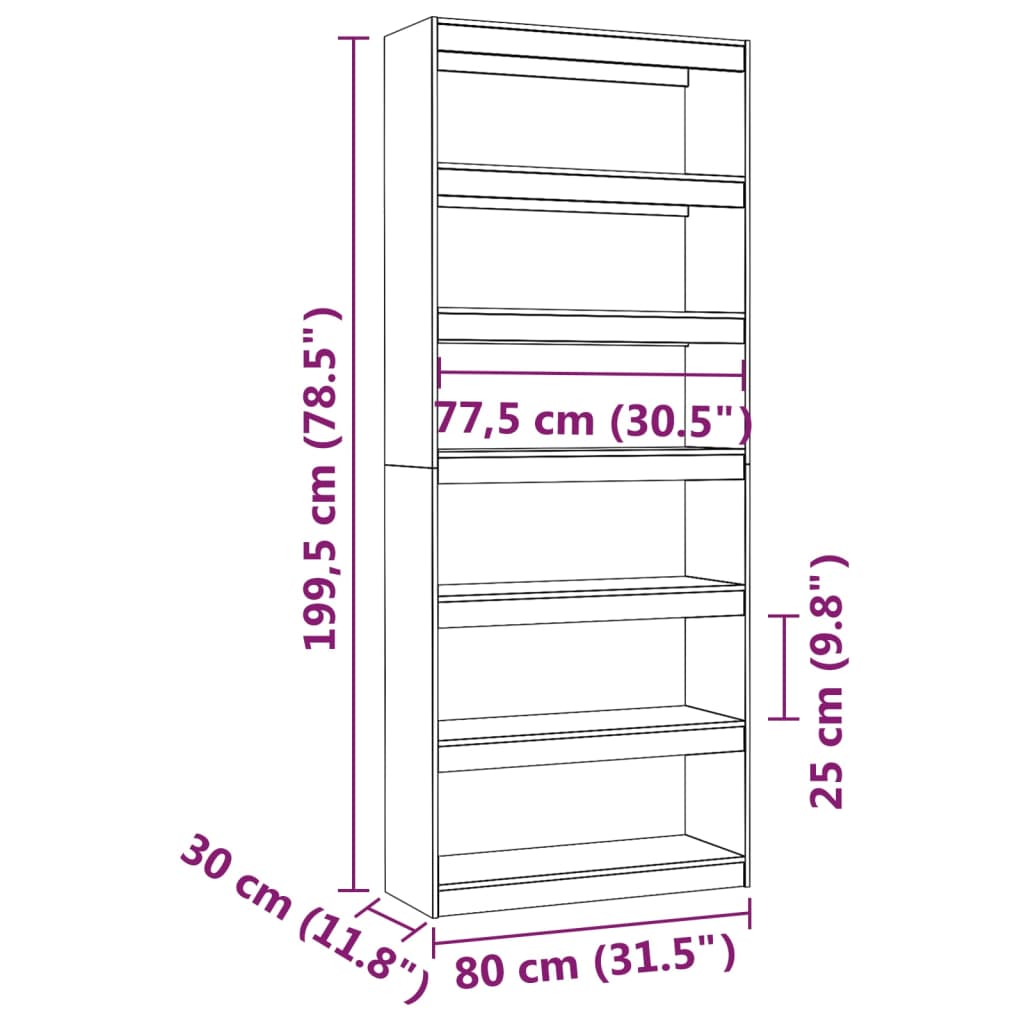 Bibliothèque/Séparateur de pièce Blanc 80x30x199,5cm Pin massif - XIOS
