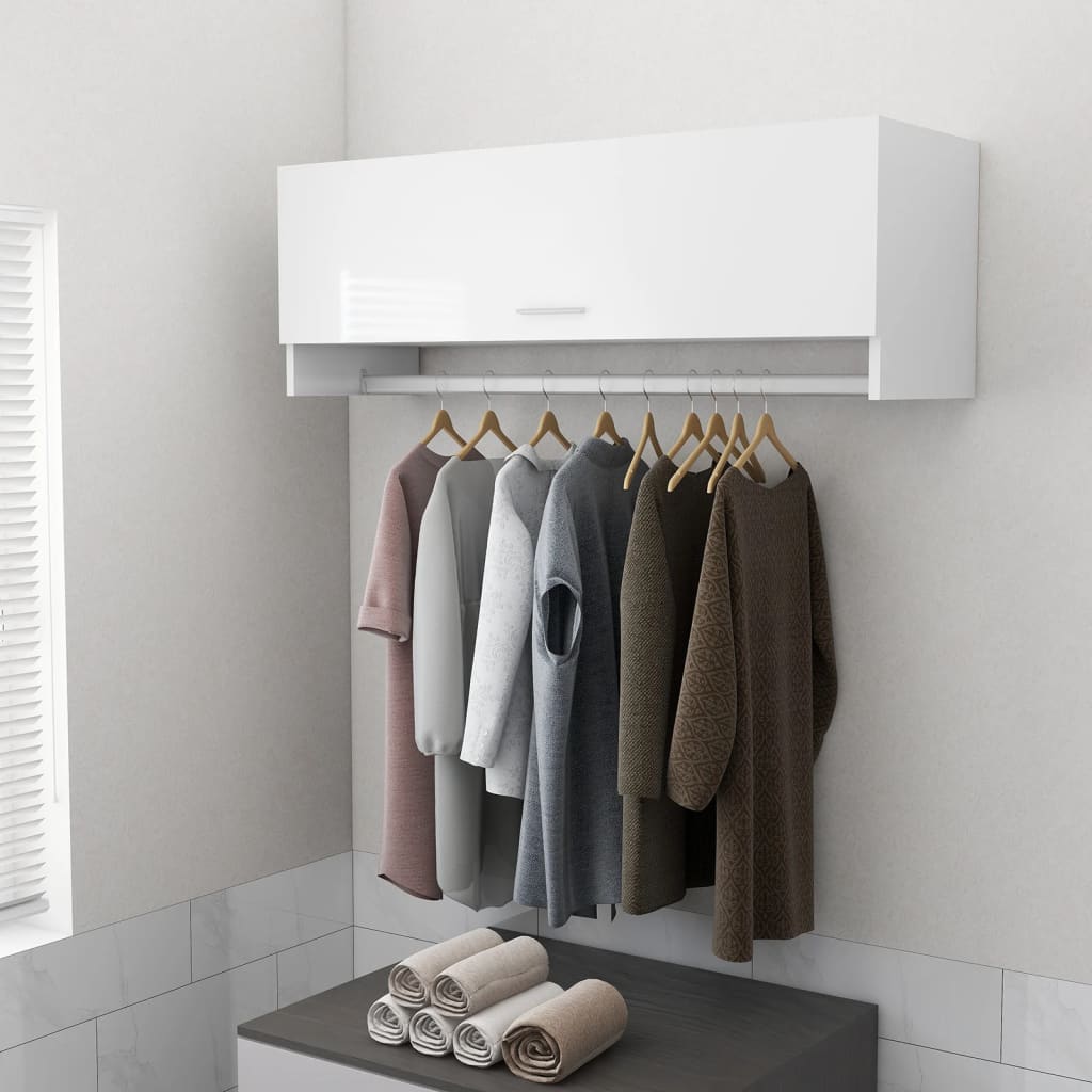 Garde-robe blanc brillant 100x32,5x35 cm bois d'ingénierie - XIOS