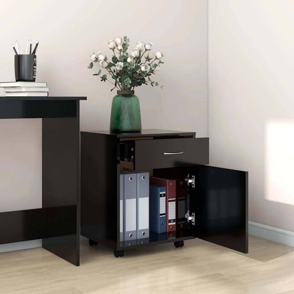 Armoire à roulettes Noir 45x38x54 cm Bois d’ingénierie