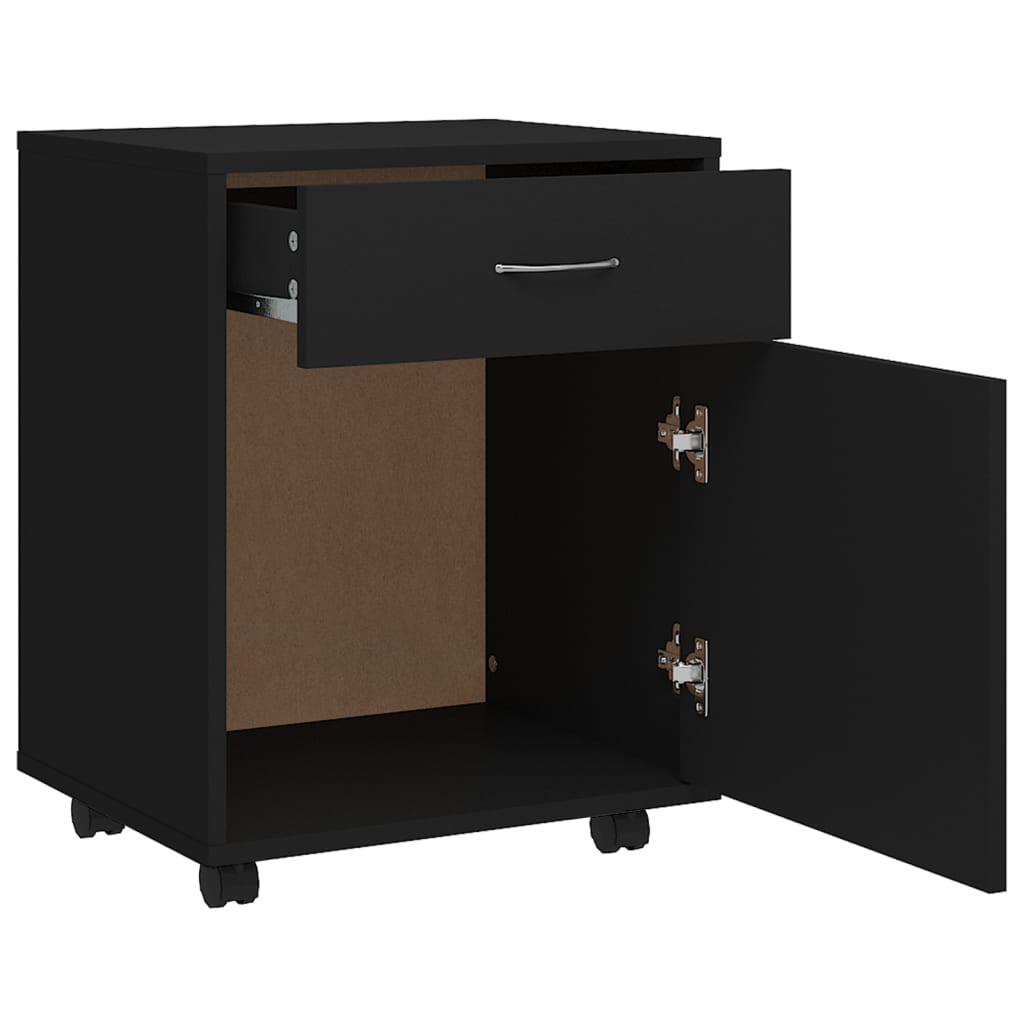 Armoire à roulettes Noir 45x38x54 cm Bois d’ingénierie