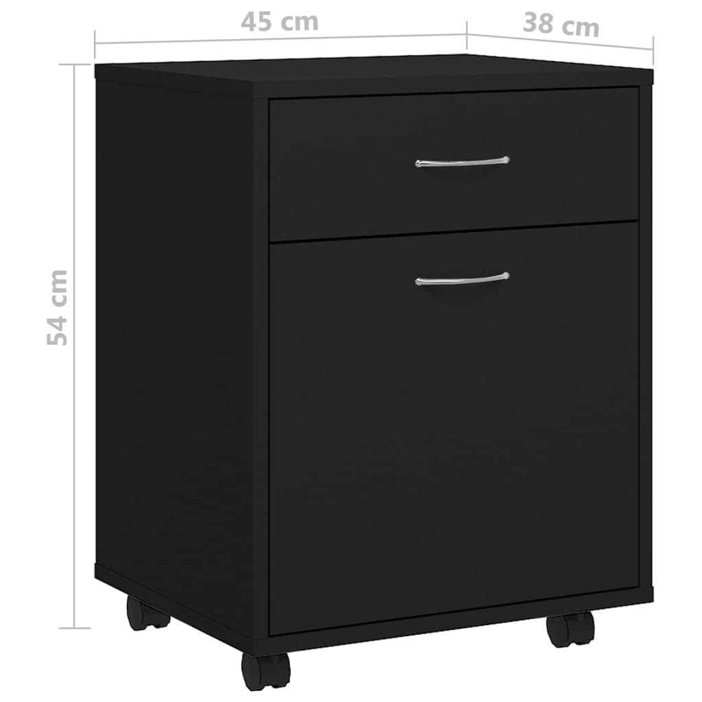 Armoire à roulettes Noir 45x38x54 cm Bois d’ingénierie