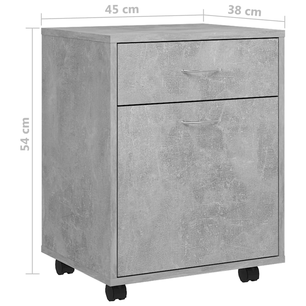 Armoire à roulettes Gris béton 45x38x54 cm Bois d’ingénierie