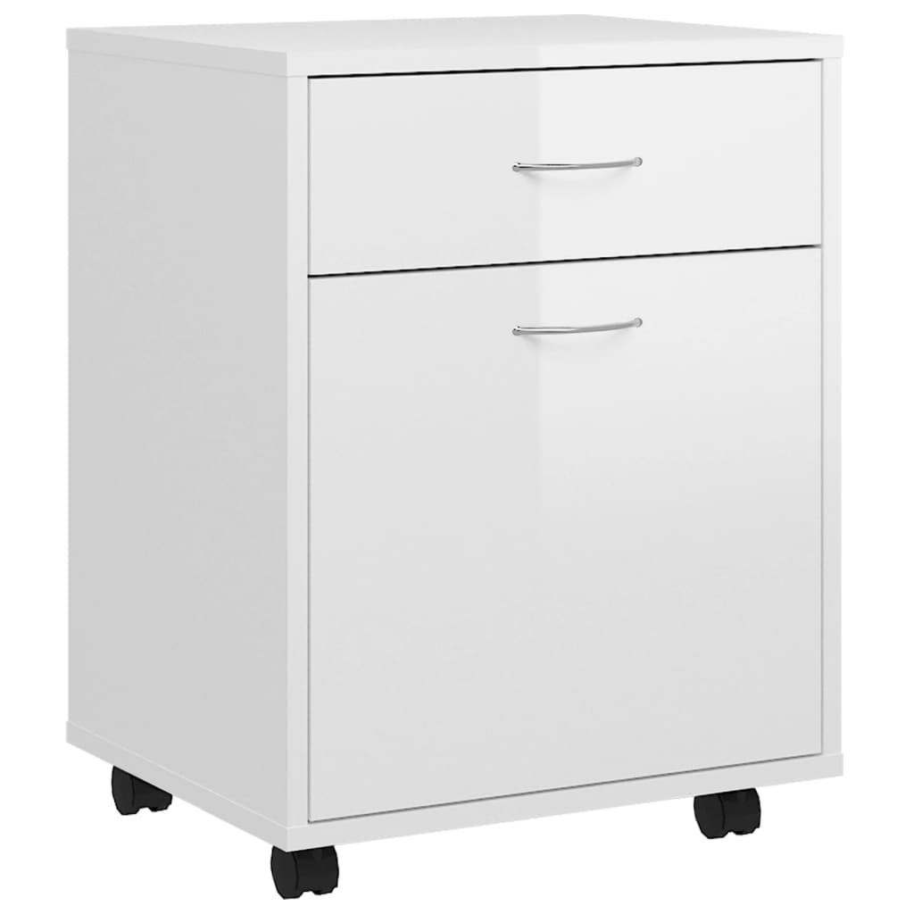 Armoire à roulettes Blanc brillant 45x38x54cm Bois d’ingénierie