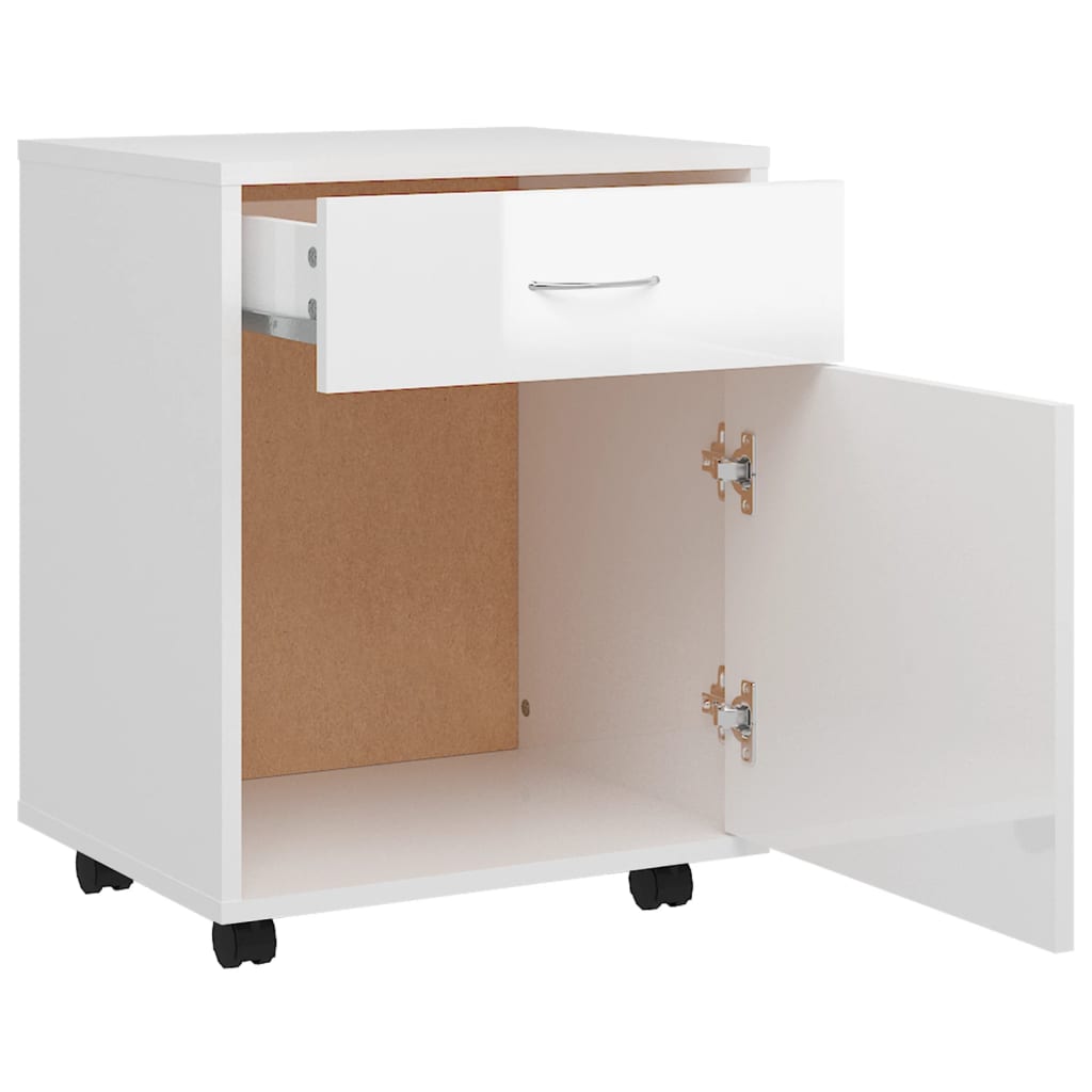 Armoire à roulettes Blanc brillant 45x38x54cm Bois d’ingénierie