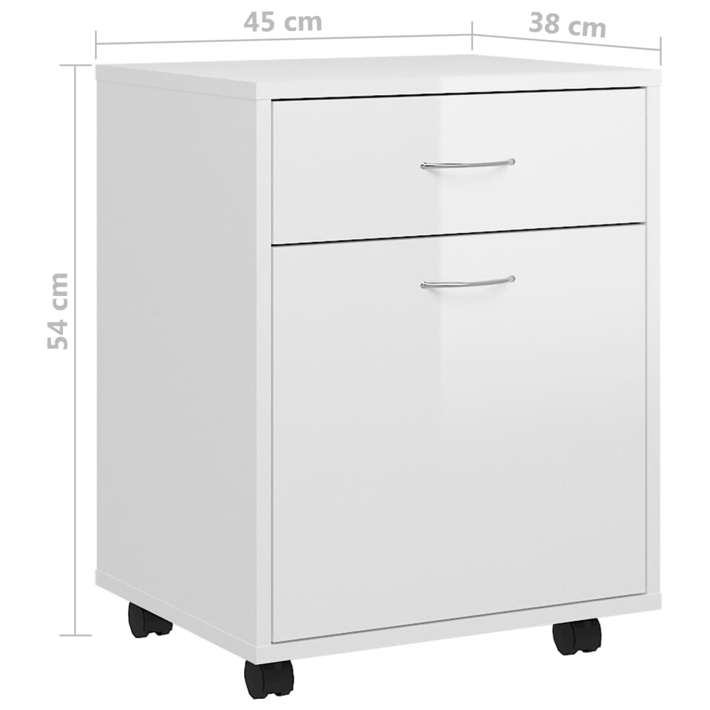 Armoire à roulettes Blanc brillant 45x38x54cm Bois d’ingénierie
