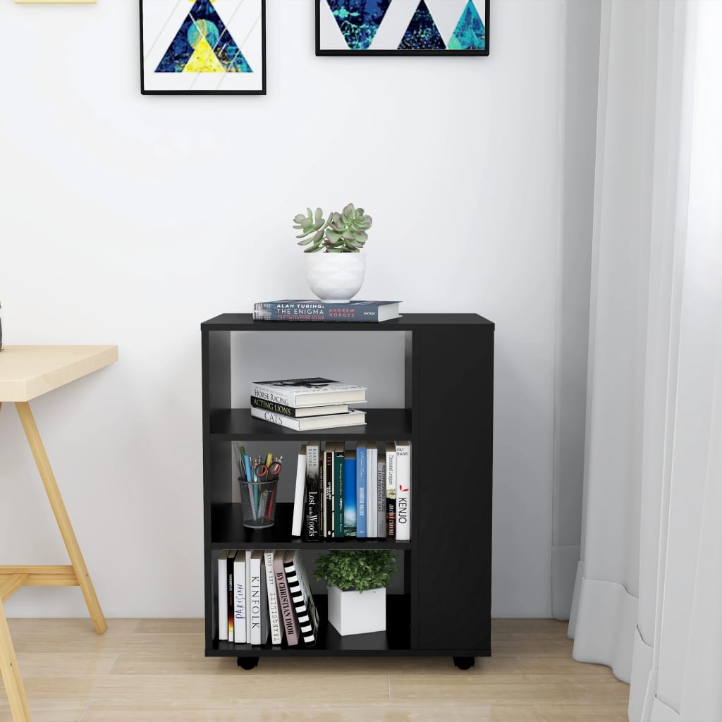 Armoire à roulettes Noir 60x35x75 cm Bois d’ingénierie
