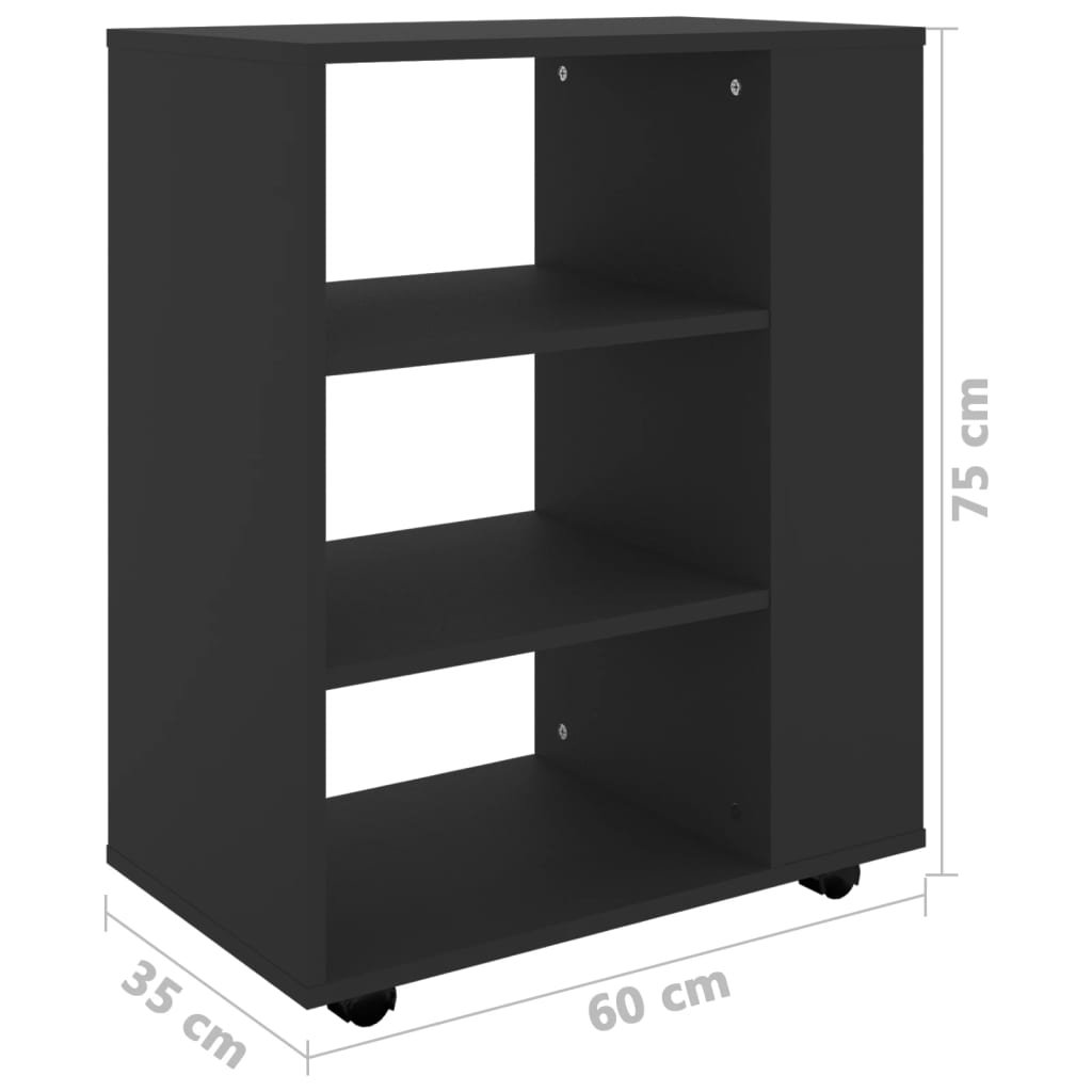 Armoire à roulettes Noir 60x35x75 cm Bois d’ingénierie