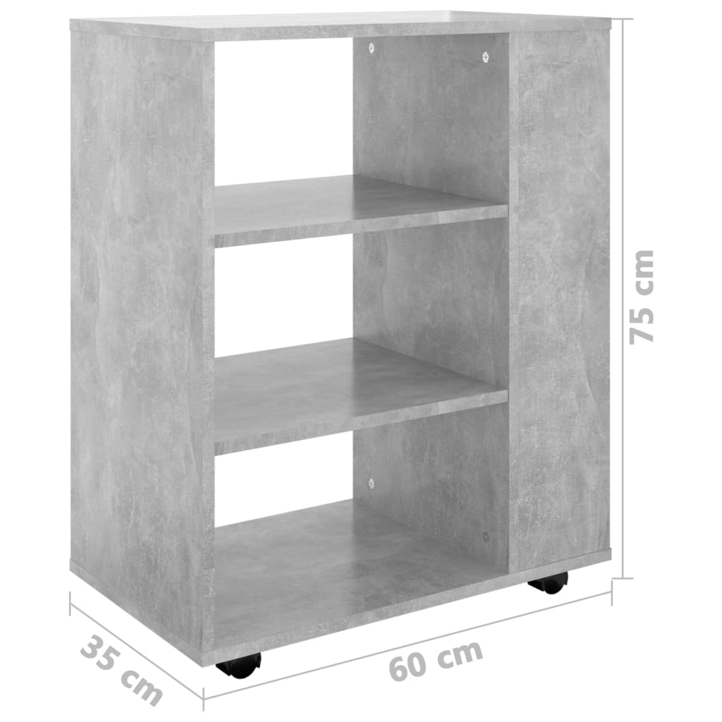 Armoire à roulettes Gris béton 60x35x75 cm Bois d’ingénierie