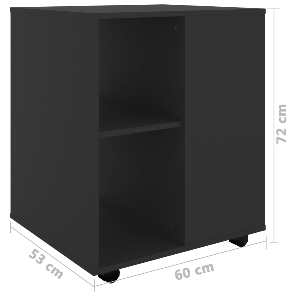 Armoire à roulettes Noir 60x53x72 cm Bois d’ingénierie