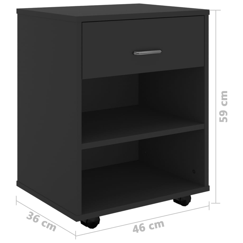 Armoire à roulettes Noir 46x36x59 cm Bois d'ingénierie